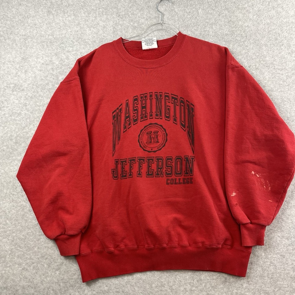 Vintage 90s Washington‎ Jefferson College Red Crewneck Men Size XL Genius 90s